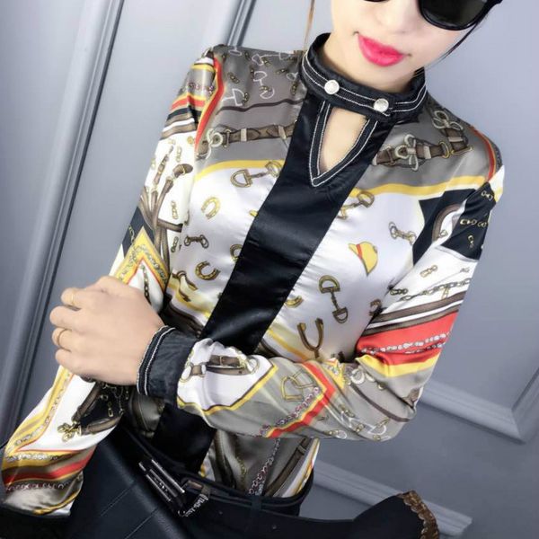 2017 autumn long sleeve stand collor hollow out satin shirts women print satin blouses lady pullovers print, White
2017 autumn long sleeve stand collor hollow out satin shirts women print satin blouses lady pullovers print, White