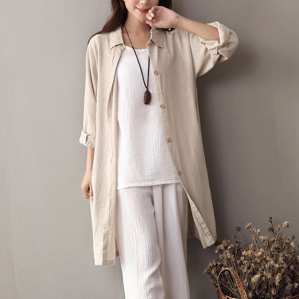 2018 summer autumn literary loose cotton linen long sleeve shirt women casual solid sunscreen long cardigan shirt plus size, White
2018 summer autumn literary loose cotton linen long sleeve shirt women casual solid sunscreen long cardigan shirt plus size, White