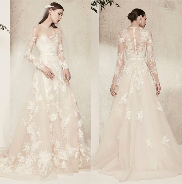 elie saab illusion a line wedding dresses sheer neck delicate lace applique long sleeves bridal gowns custom made country wedding dress, White
elie saab illusion a line wedding dresses sheer neck delicate lace applique long sleeves bridal gowns custom made country wedding dress, White