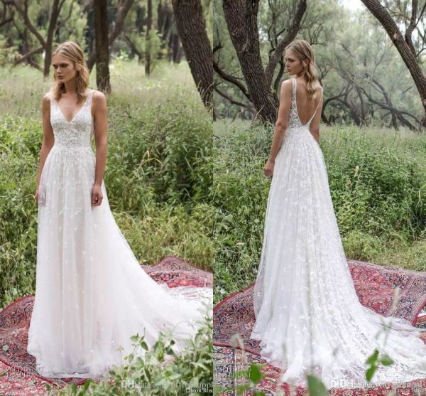 vintage beach boho wedding dresses v neck spaghetti pleats full lace bridal gowns backless vestidos de noiva, White
vintage beach boho wedding dresses v neck spaghetti pleats full lace bridal gowns backless vestidos de noiva, White