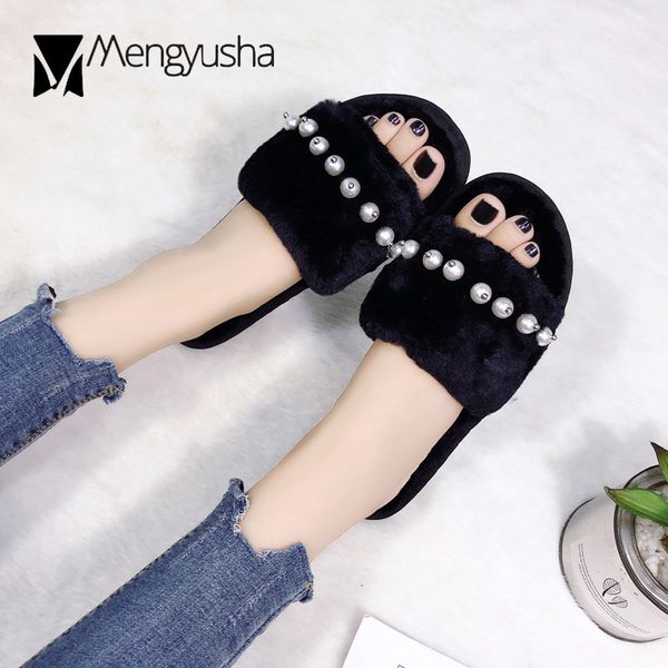2018 autumn winter fur sandals women pearl beading plush slippers ladies soft fur flip flops house sliders shoes big size 41c719, Black
2018 autumn winter fur sandals women pearl beading plush slippers ladies soft fur flip flops house sliders shoes big size 41c719, Black