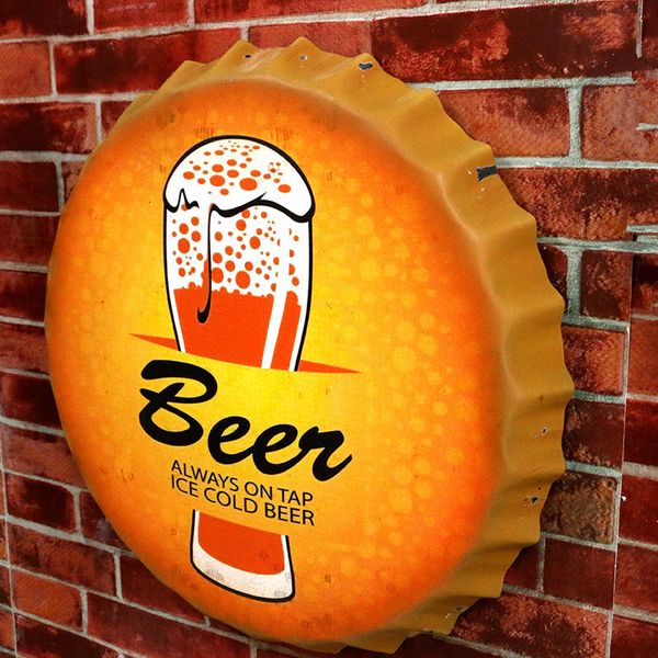 

beer always on tap ice cold beer vintage home decor 42 cm round cap metal sign pub bar cafe tin signs wall decor