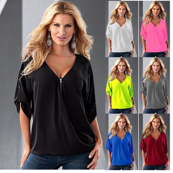 european women summer style v neck casual plus size s- 5xl zipper loose half sleeves fashion t-shirt, White
european women summer style v neck casual plus size s- 5xl zipper loose half sleeves fashion t-shirt, White