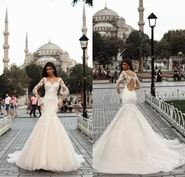 custom long sleeve lace mermaid wedding dresses 2020 with beaded crystal appliques scoop neck keyhole back court train wedding bridal gowns, White
custom long sleeve lace mermaid wedding dresses 2020 with beaded crystal appliques scoop neck keyhole back court train wedding bridal gowns, White