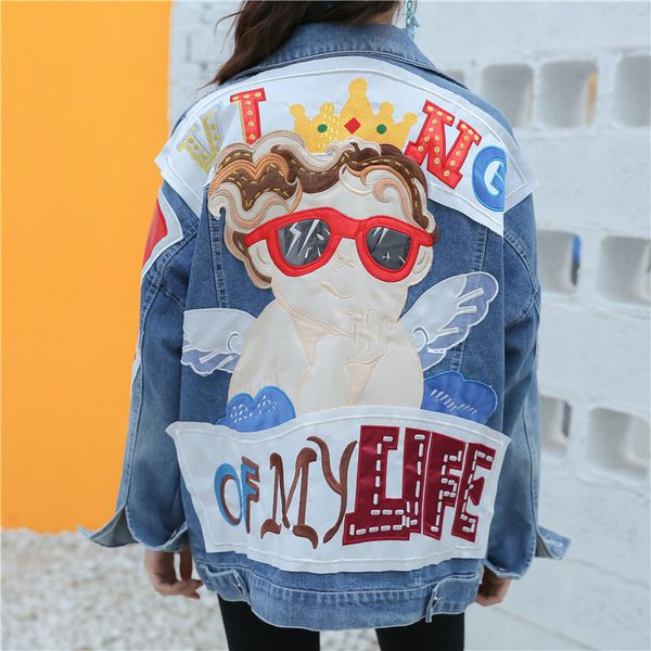 boyfriend embroidery hole blue denim jacket autumn women's printed coat patch designs jacket single breasted casual fall, Black;brown
boyfriend embroidery hole blue denim jacket autumn women's printed coat patch designs jacket single breasted casual fall, Black;brown