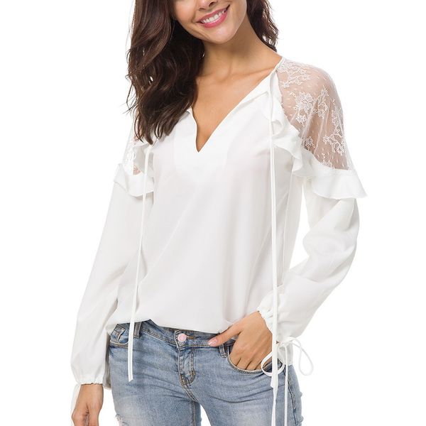 women lace patchwork chiffon shirt female casual v-neck office lady black white shirts spring summer female tees talever
women lace patchwork chiffon shirt female casual v-neck office lady black white shirts spring summer female tees talever