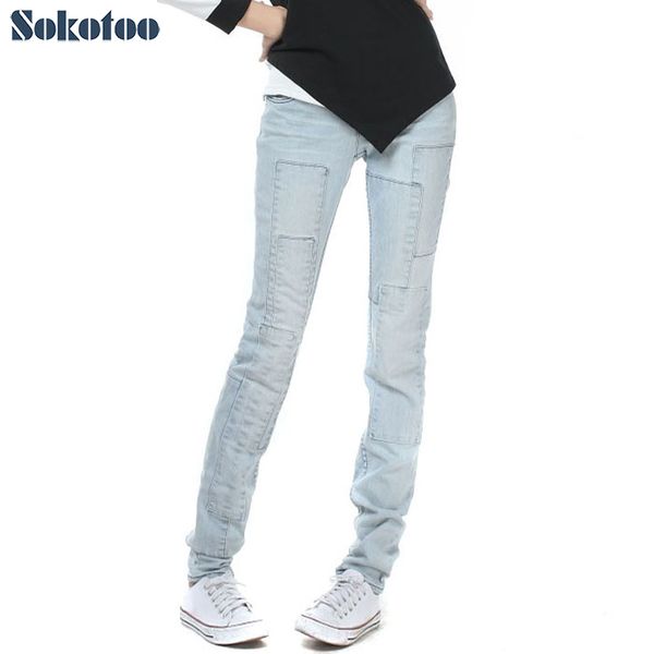 sokotoo women's all match light blue lengthened denim jeans for big and tall spliced vintage pants price high quality
sokotoo women's all match light blue lengthened denim jeans for big and tall spliced vintage pants price high quality