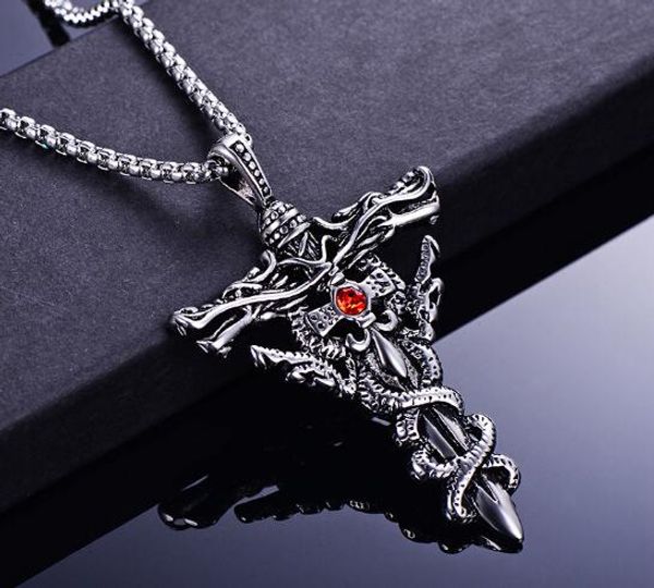 domineering men stainless steel double dragon cross necklace stylish set with diamond titanium steel pendant popular fashion, Silver
domineering men stainless steel double dragon cross necklace stylish set with diamond titanium steel pendant popular fashion, Silver