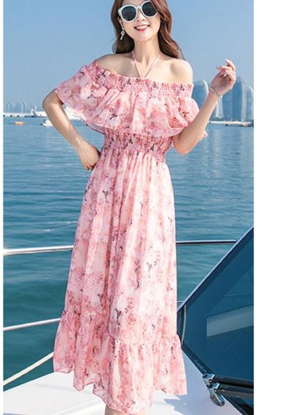 fresh sweet a shoulder dress female 2018 summer new style medium length bare shoulder chiffon dress, Black;gray
fresh sweet a shoulder dress female 2018 summer new style medium length bare shoulder chiffon dress, Black;gray