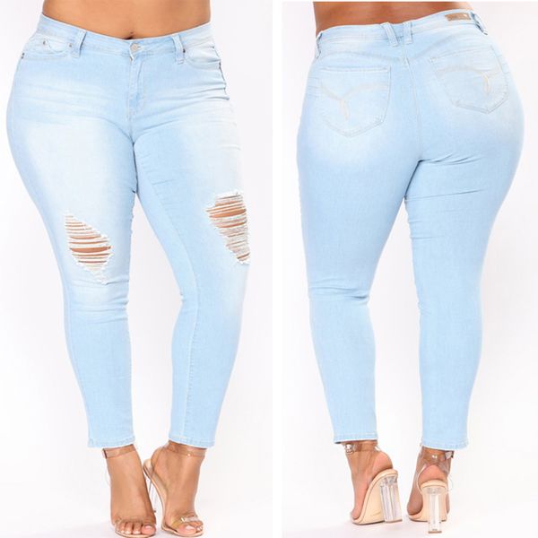 2018 fashion women hole pencil jeans casual denim skinny pants plus size high waist elastic force jeans trousers, Blue
2018 fashion women hole pencil jeans casual denim skinny pants plus size high waist elastic force jeans trousers, Blue