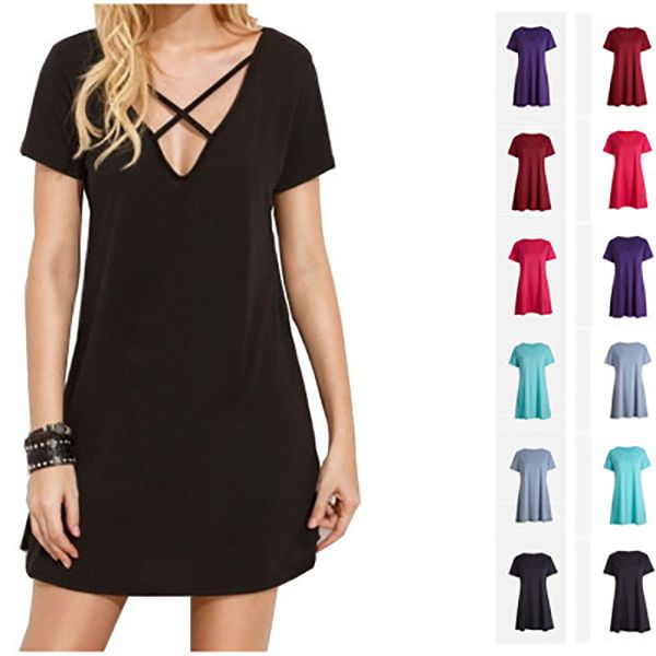 selling dresses for women fashion 2018 short sleeve summer casual loose v neck dresses plus size women clothing 6 colors available, Black;gray
selling dresses for women fashion 2018 short sleeve summer casual loose v neck dresses plus size women clothing 6 colors available, Black;gray