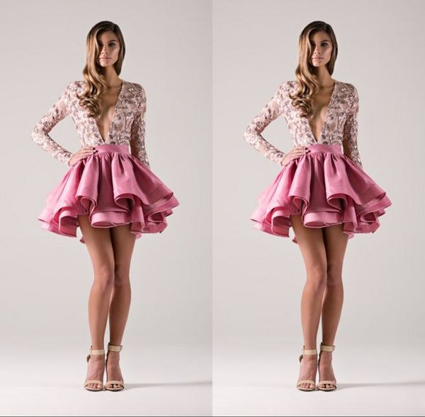 cocktail homecoming 2018 short a-line sequined appliqued deep v neckline vintage prom gowns with long sleeves, Blue;pink
cocktail homecoming 2018 short a-line sequined appliqued deep v neckline vintage prom gowns with long sleeves, Blue;pink