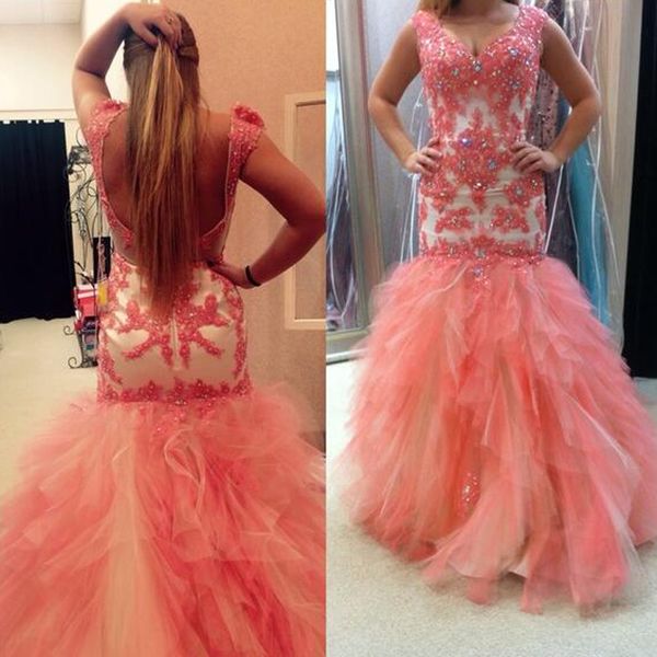 plus size prom dresses 2019 champagne coral mermaid formal dress v neck backless beaded crystals lace appliques ruffles tulle evening gown, Black
plus size prom dresses 2019 champagne coral mermaid formal dress v neck backless beaded crystals lace appliques ruffles tulle evening gown, Black