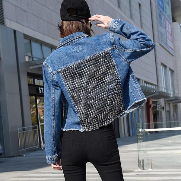 2018 autumn winter new rivets slim denim jacket coat female short section korean version fashion asymmetric length outwear l953, Black;brown 
2018 autumn winter new rivets slim denim jacket coat female short section korean version fashion asymmetric length outwear l953, Black;brown