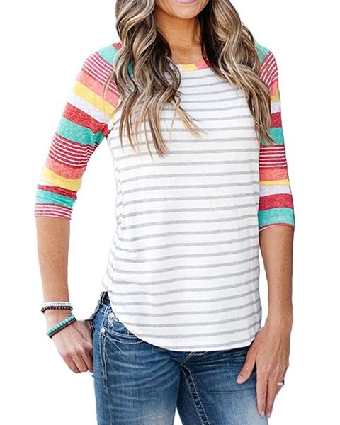 hitmebox 2018 new fashion autumn women's colorblock 3/4 raglan sleeve colorful stripes ladies crew neck asymmetric tshirts, White
hitmebox 2018 new fashion autumn women's colorblock 3/4 raglan sleeve colorful stripes ladies crew neck asymmetric tshirts, White