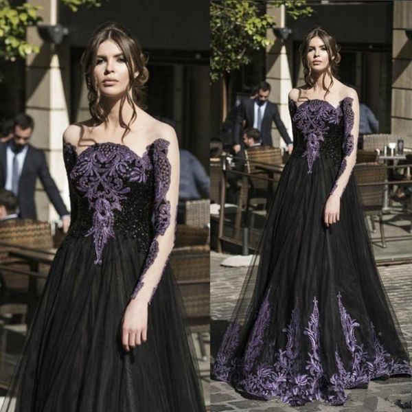 gothic black spring prom dresses sale long sleeves purple crystal beads a line tulle long formal evening party dress for ladies
gothic black spring prom dresses sale long sleeves purple crystal beads a line tulle long formal evening party dress for ladies
