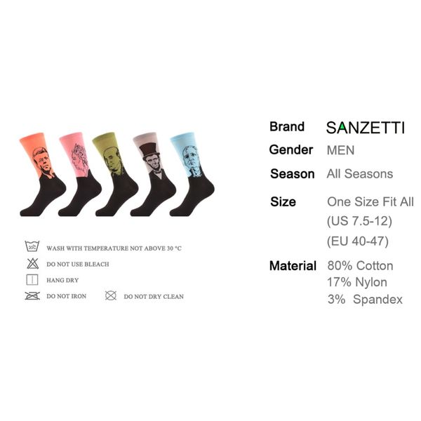 5 pairs /lot men 's combed cotton socks famous people pattern lincoln president funny casual dress crew socks us 7 .5 -12, Black
5 pairs /lot men 's combed cotton socks famous people pattern lincoln president funny casual dress crew socks us 7 .5 -12, Black