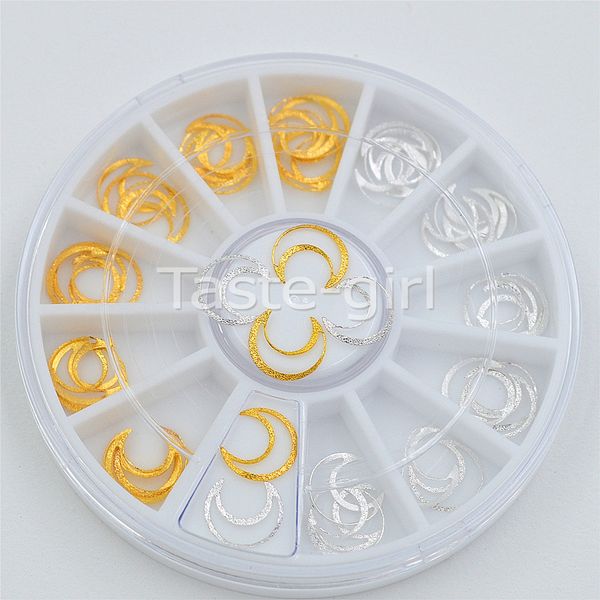 satin gold sier metal hollow moon design charms wheel nail art decoration beauty styling tools accessoires, Silver;gold 
satin gold sier metal hollow moon design charms wheel nail art decoration beauty styling tools accessoires, Silver;gold