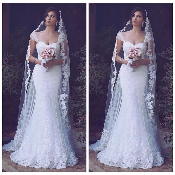 2021 sheer off shoulder lace appliques mermaid wedding dresses slim tulle straps sweetheart sweep train bridal gowns custom lace up back, White
2021 sheer off shoulder lace appliques mermaid wedding dresses slim tulle straps sweetheart sweep train bridal gowns custom lace up back, White