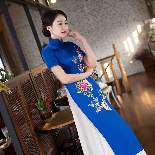 blue new style ao dai vintage ethnic aodai short sleeve qipao women silk long cheongsams dress for party fashion, Red
blue new style ao dai vintage ethnic aodai short sleeve qipao women silk long cheongsams dress for party fashion, Red