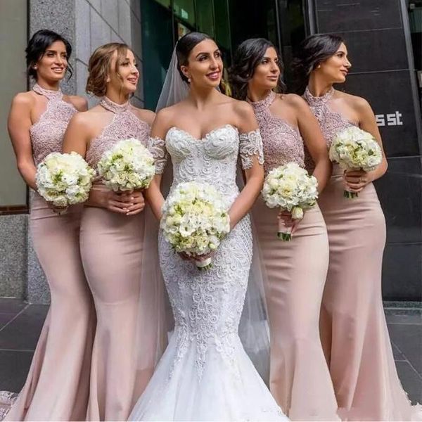 halter mermaid bridesmaid dresses lace sleeveless maid of honor gowns wedding guest dress custom made, White;pink
halter mermaid bridesmaid dresses lace sleeveless maid of honor gowns wedding guest dress custom made, White;pink