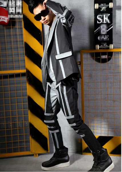 man han edition of the new fashion personality anchor bar singer stage costumes dance suit reflective stitching cool suit jacket m-2xl, Black;red
man han edition of the new fashion personality anchor bar singer stage costumes dance suit reflective stitching cool suit jacket m-2xl, Black;red