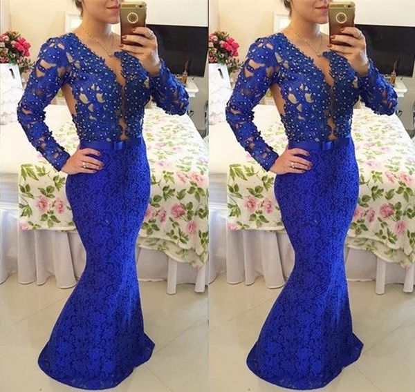 2018 royal blue lace mermaid formal evening event wears sheer long sleeves plus size prom reception party gowns vestidos de novia mm27, Black
2018 royal blue lace mermaid formal evening event wears sheer long sleeves plus size prom reception party gowns vestidos de novia mm27, Black