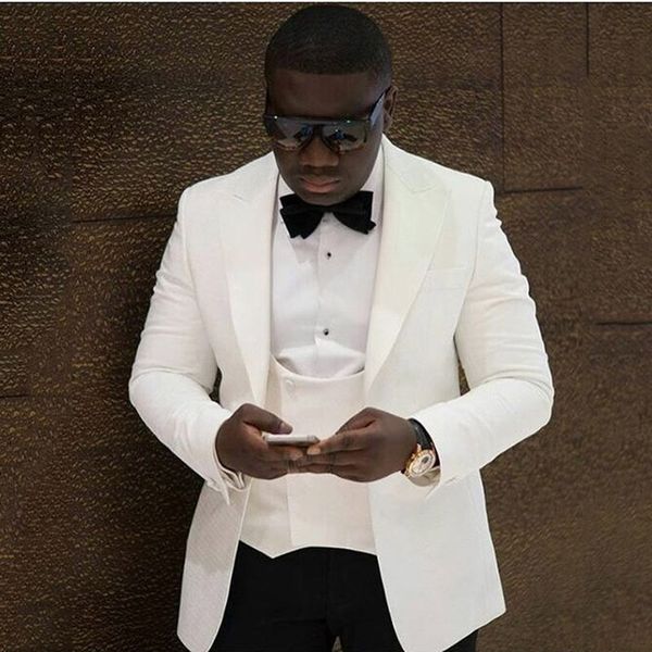 white/ivory mens wedding suits 2018 custom made 3 piece black pants peaked lapel groom tuxedos slim fit man blazers evening party, Black;gray
white/ivory mens wedding suits 2018 custom made 3 piece black pants peaked lapel groom tuxedos slim fit man blazers evening party, Black;gray