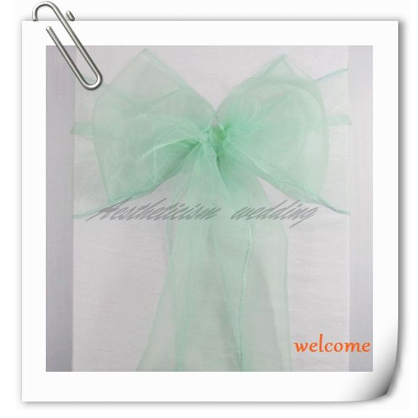 

wholesale-50pcs brand new mint / aqua green 7"x108" organza chair sash bow wedding party supply professional