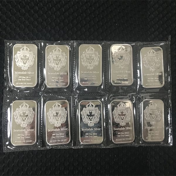 50 Pcs non magnetic American Scottsdale bars lion head silver plated one Oz 50 mm x 28 mm vacuum package home decoration collectible coin
50 Pcs non magnetic American Scottsdale bars lion head silver plated one Oz 50 mm x 28 mm vacuum package home decoration collectible coin