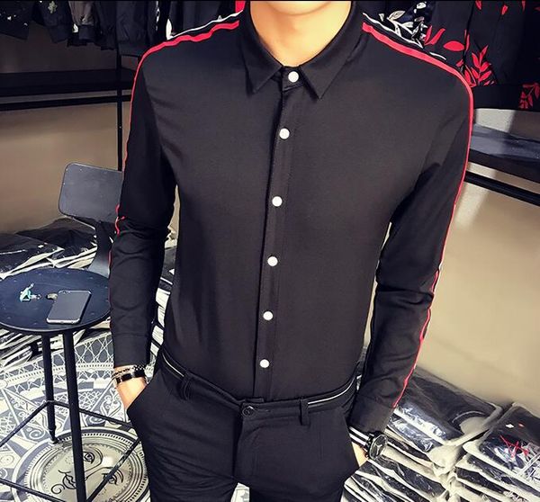 s-5xl 2018 summer men's new fashion stitching self-cultivation hair stylist nightclub long-sleeved shirt black and white, White;black
s-5xl 2018 summer men's new fashion stitching self-cultivation hair stylist nightclub long-sleeved shirt black and white, White;black