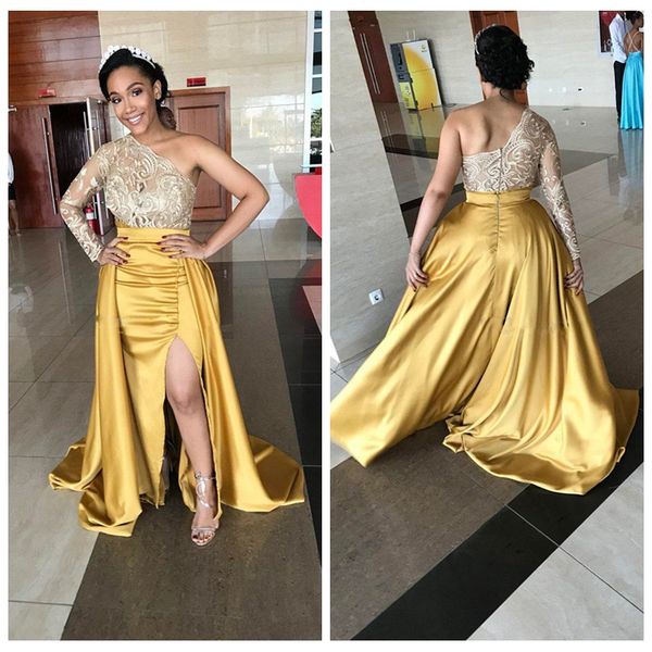 one shoulder lace long sleeves 2021 prom dresses split custom gold formal long middle east dubai evening party gowns cheap, Black
one shoulder lace long sleeves 2021 prom dresses split custom gold formal long middle east dubai evening party gowns cheap, Black