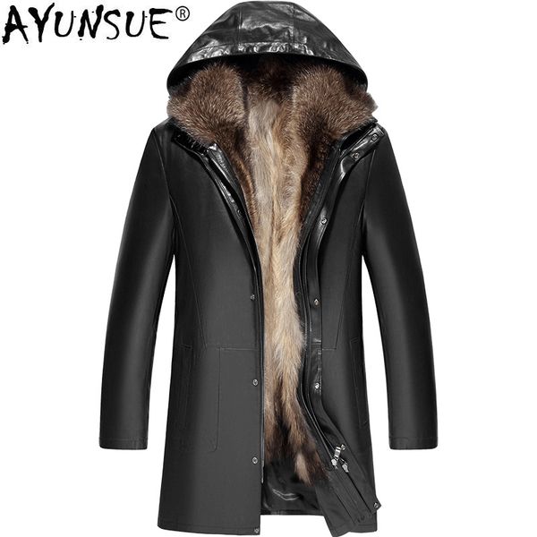 ayunsue 2018 genuine leather jacket men winter sheepskin coat for men real racoon fur liner long chaqueta cuero hombre kj1250, Black
ayunsue 2018 genuine leather jacket men winter sheepskin coat for men real racoon fur liner long chaqueta cuero hombre kj1250, Black