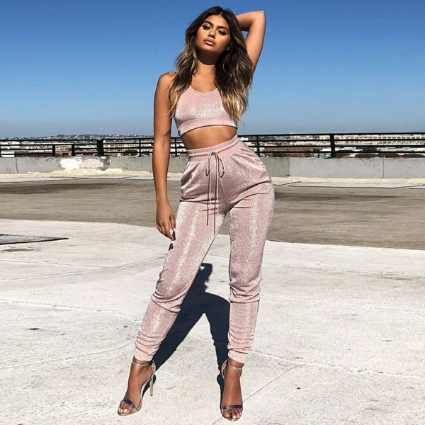 fashion autumn pink shining women 2 piece set women crop tank and drawstring pencil pants lady outfit two piece set, Gray
fashion autumn pink shining women 2 piece set women crop tank and drawstring pencil pants lady outfit two piece set, Gray