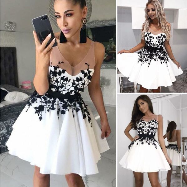 black white short prom dresses 2018 v neck sheer straps appliques satin backless short evening party dresses homecoming dresses, Blue;pink
black white short prom dresses 2018 v neck sheer straps appliques satin backless short evening party dresses homecoming dresses, Blue;pink