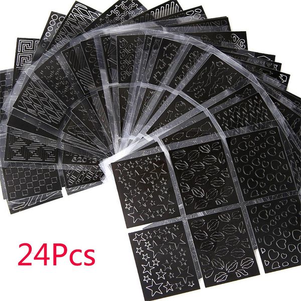 24 pcs 3d laser hollow stickers heart star fish design transfer decals vinyls stencil art tips beauty nail accessories, Black
24 pcs 3d laser hollow stickers heart star fish design transfer decals vinyls stencil art tips beauty nail accessories, Black