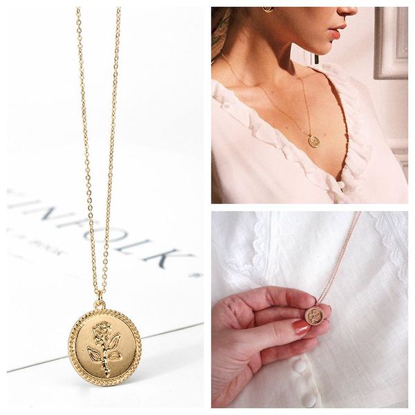 fashion alloy round coin rose flower pendant necklace for women simple female clavicle chain necklace for gift bohemia jewelry, Silver
fashion alloy round coin rose flower pendant necklace for women simple female clavicle chain necklace for gift bohemia jewelry, Silver