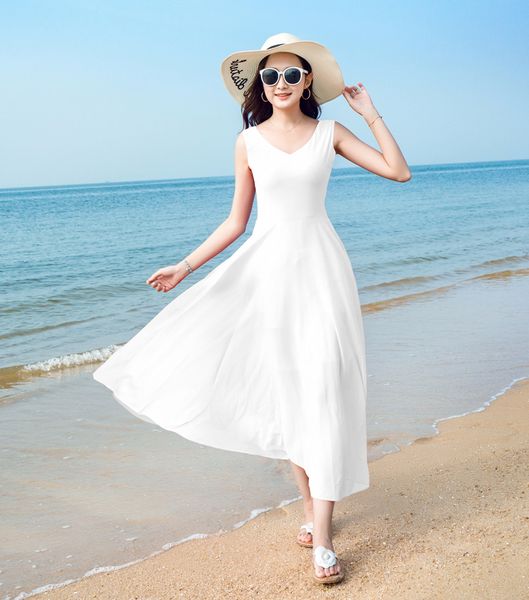 v neck chiffon beach wedding dress 2018 summer dress floor length bridal gowns lace up, White
v neck chiffon beach wedding dress 2018 summer dress floor length bridal gowns lace up, White