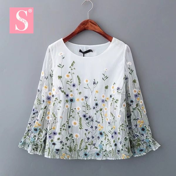 stvy 2018 summer women blouses fashion mesh flowers embroidery ruffles sleeve o-neck shirts blusas feminina, White
stvy 2018 summer women blouses fashion mesh flowers embroidery ruffles sleeve o-neck shirts blusas feminina, White