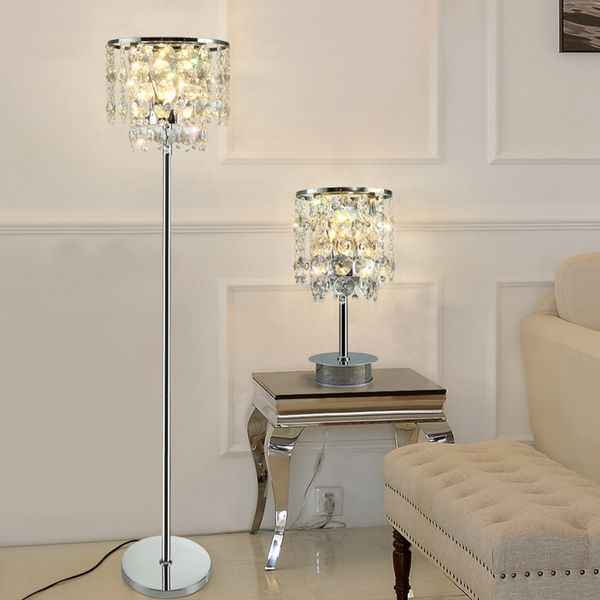 Modern Luxury Crystal Floor Lamp Smoky Gray / Transparent Table Lamp Simple Modern Study Led Floor Light For Bedroom Livingroom