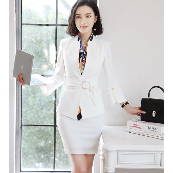 ladies jacket and skirt suit set half sleeve trumpet hem with scarf 3 piece set, White;black
ladies jacket and skirt suit set half sleeve trumpet hem with scarf 3 piece set, White;black