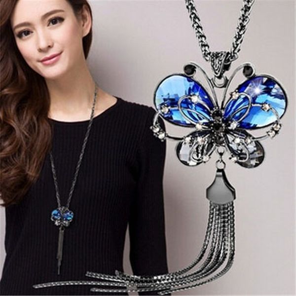2019 new fashion women long chain butterfly necklace animal blue crystal jewelry butterfly choker necklace long tassel pendant, Silver
2019 new fashion women long chain butterfly necklace animal blue crystal jewelry butterfly choker necklace long tassel pendant, Silver