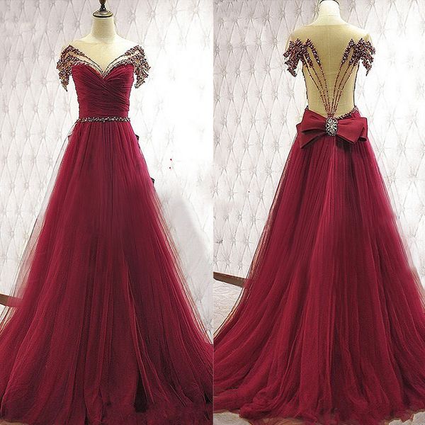 luxury beaded evening dresses sheer bateau neck capped beading ruched tulle see through back a line evening gown formal prom dress, Black;red
luxury beaded evening dresses sheer bateau neck capped beading ruched tulle see through back a line evening gown formal prom dress, Black;red