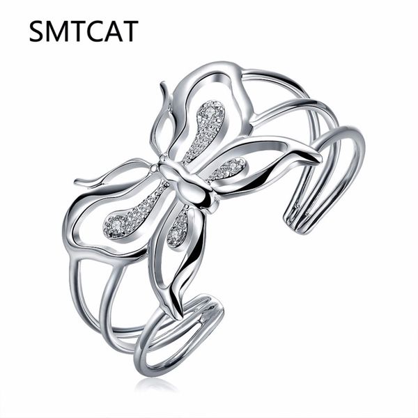 smtcat brand micro pave cubic zirconia stones geometric butterfly shape big wide silver color open bangle pulseiras for women, Black
smtcat brand micro pave cubic zirconia stones geometric butterfly shape big wide silver color open bangle pulseiras for women, Black