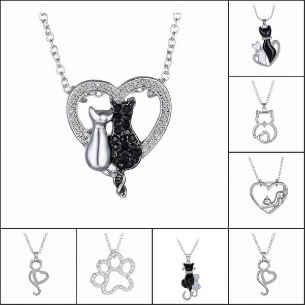 lovely cat paw black white 2 cat on heart crystal pendant necklace for women girl gift small cat jewelry, Silver
lovely cat paw black white 2 cat on heart crystal pendant necklace for women girl gift small cat jewelry, Silver