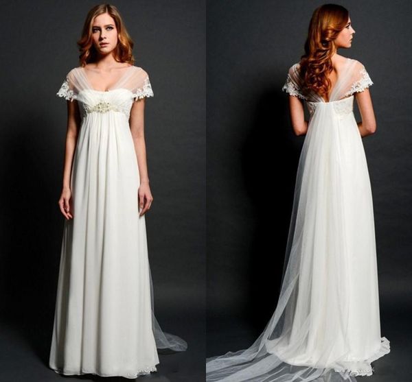 vintage empire waist wedding dresses for pregnant women v neck illusion back elegant beach bridal gowns lace applique bride dress, White
vintage empire waist wedding dresses for pregnant women v neck illusion back elegant beach bridal gowns lace applique bride dress, White