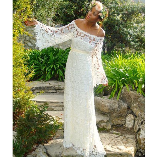 vintage beach wedding dresses with long sleeves sweep train custom made bohemian boho a line plus size wedding bridal gowns, White
vintage beach wedding dresses with long sleeves sweep train custom made bohemian boho a line plus size wedding bridal gowns, White