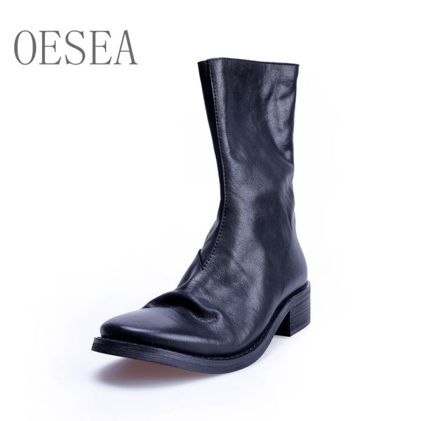new 2018 high-end generous personality back zipper boots leather boots round toe square heel upper foot comfort wild, Black
new 2018 high-end generous personality back zipper boots leather boots round toe square heel upper foot comfort wild, Black