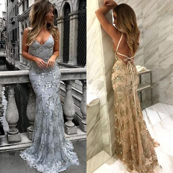 2019 silver gold v neck sequins mermaid long prom dresses lace backless cross back party evening gowns ba7489 
2019 silver gold v neck sequins mermaid long prom dresses lace backless cross back party evening gowns ba7489