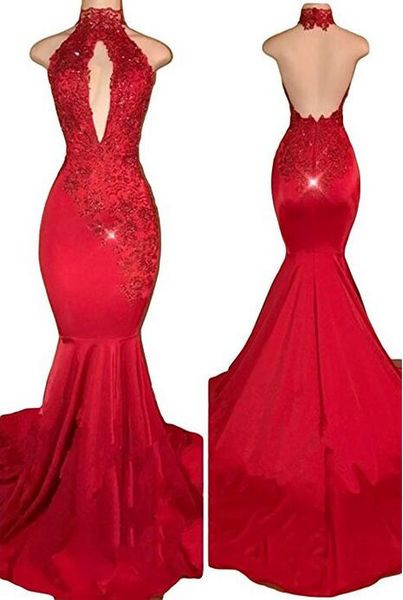 women's halter mermaid evening prom dresses 2018 long with lace appliques long homecoming dresses 2018, Black